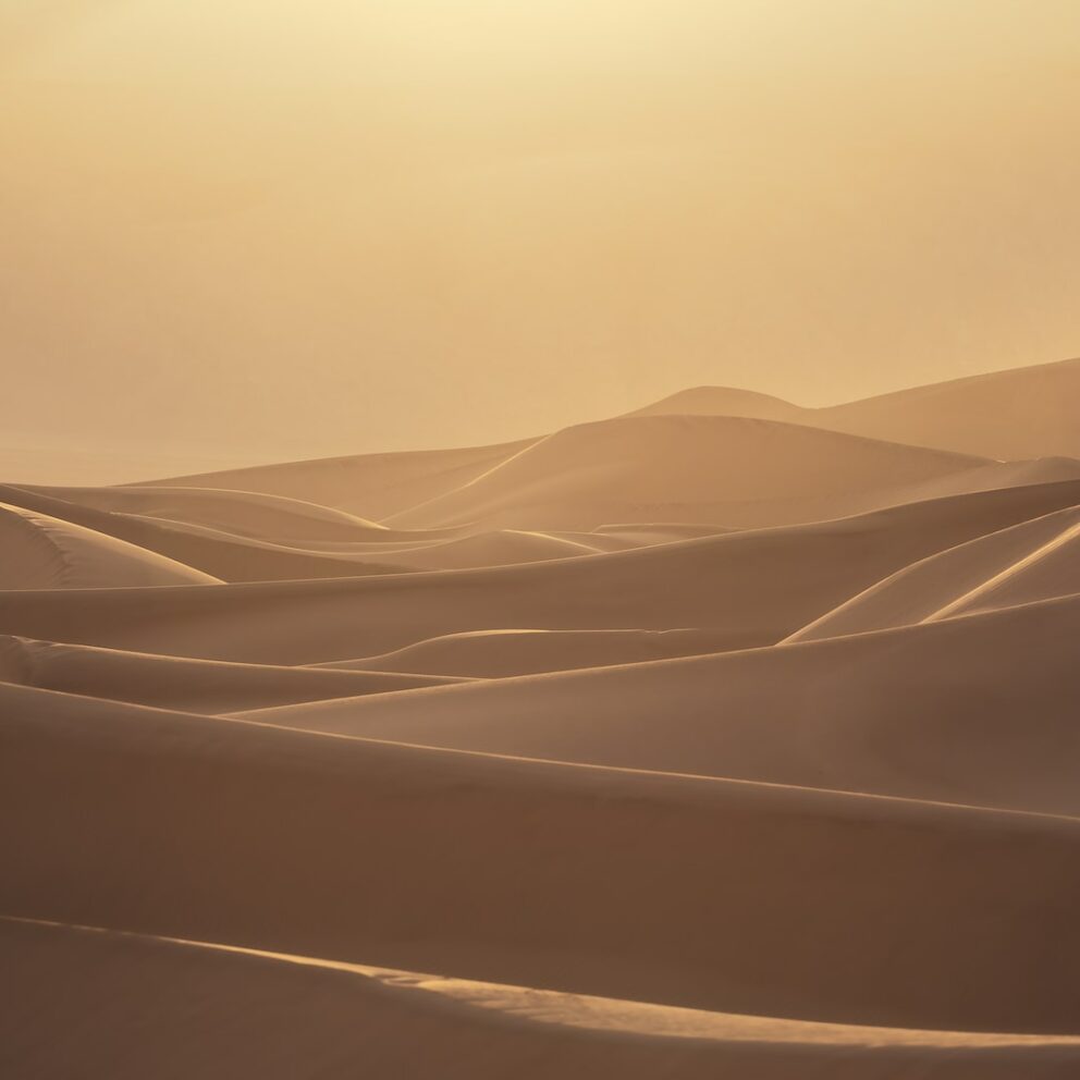 the sun is shining over the sand dunes